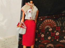 1604 CRISP N COOL BARBIE 1964 65 WHITE SCARF BLOUSE, RED SKIRT, PURSE, RED MULES CHOICE